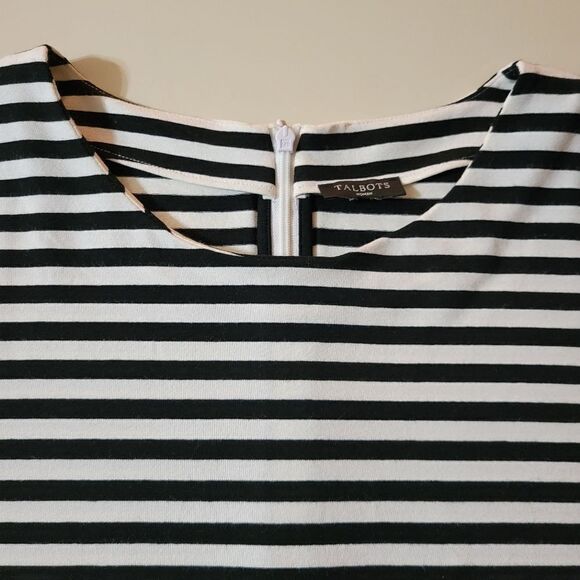 Talbots Women's Black Stripe Rayon Short Sleeve Roundneck Top - Picture 6 of 12